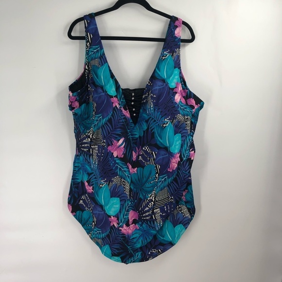 SWIMSUITS FOR ALL One Piece Swimsuit Floral Print Flattering 32 Plus Size Swim - Picture 2 of 11